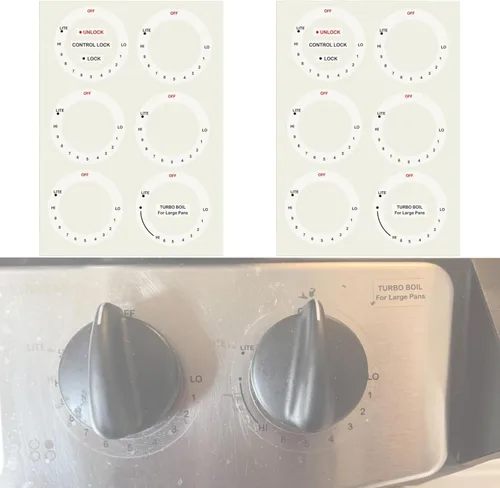 Vista 7 de 12 unidades de calcomanías para estufa, placa de cocina, parte superior de horno, perilla adhesiva de repuesto para horno, símbolo de perilla