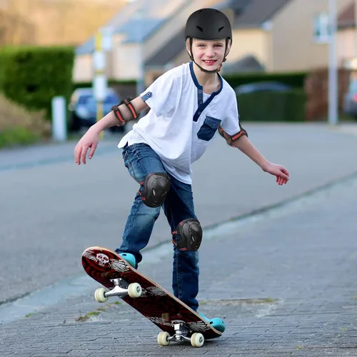 Vista 8 de Casco de patineta para adultos, rodilleras, coderas, muñequeras, equipo de protección, juego de cascos para adolescentes para bicicleta, ciclismo