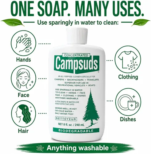 Vista 4 de Sierra Dawn Outdoor Soap - Premium Biodegradable Camping & Backpacking Essential - All-Purpose Natural Soap for Dishes, Clothes & Personal Care