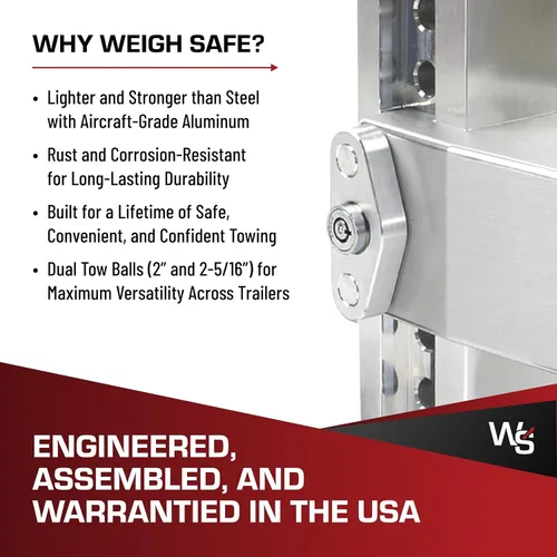 Vista 6 de Weigh Safe Enganche de remolque de 180 grados, enganche de remolque ajustable para remolque, compatible con receptores de 3 pulgadas, caída de 8
