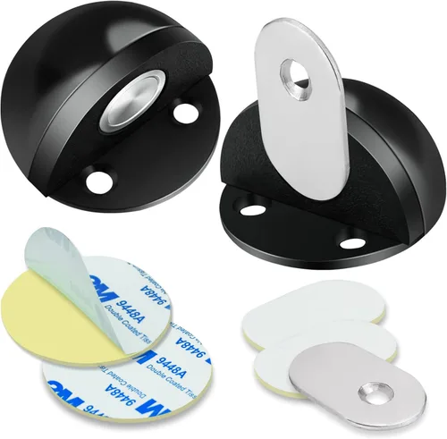 Tope de puerta, tope magnético para puerta, adhesivo negro, soporte invisible de acero inoxidable, sin taladro, protector de pared, cúpula magnética