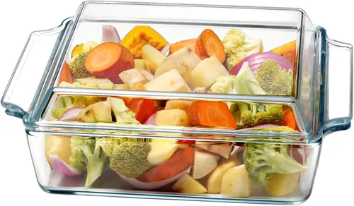 Vista 11 de NUTRIUPS Cacerola Rectangular de Vidrio con Tapa - Utensilios de Horno Aptos para Microondas de Vidrio (1.5L+2L)