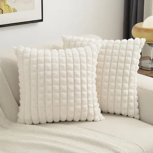 FUTEI - Juego de 2 fundas de almohada decorativas en color crema y blanco, 26 x 26 pulgadas, funda de almohada cuadrada, suave y esponjosa, de pelo