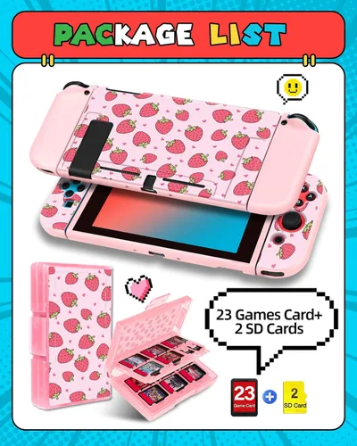 Vista 3 de Gurgitat 4in1 Cute Strawberry for Nintendo Switch Case Protector Switch Game Cases Cartridge Storage Cartoon Kawaii Girls 24 Game Card Holder