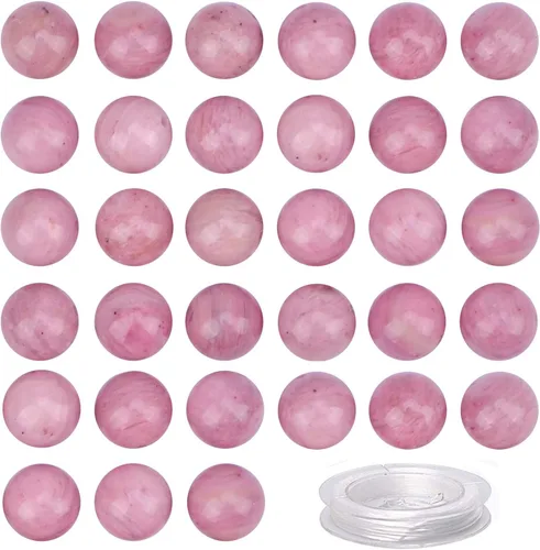 Vista 41 de 100 piezas de cuentas de cristal natural con piedras preciosas redondas sueltas de curación de energía con cordón elástico de cristal para hacer