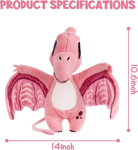 Vista 2 de TCBunny Juguete de peluche de dinosaurio bebé de 14 pulgadas, regalos para niños, niñas, cumpleaños, San Valentín, Navidad (Pterosauria, rosa)