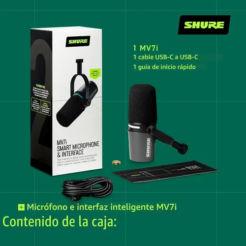 Vista 4 de Shure MV7i - Micrófono inteligente - Micrófono USB-C y XLR para podcasting, música y transmisión con interfaz de audio incorporada, modo de nivel