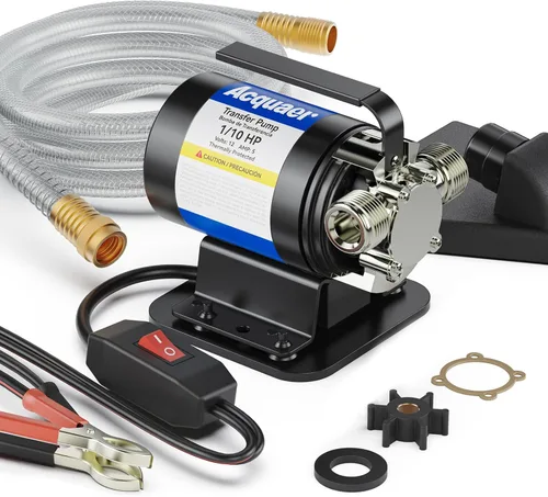 Acquaer Bomba de transferencia de agua DC 12V 1/10HP Bomba eléctrica portátil de extracción de agua con interruptor y kit de manguera de succión,