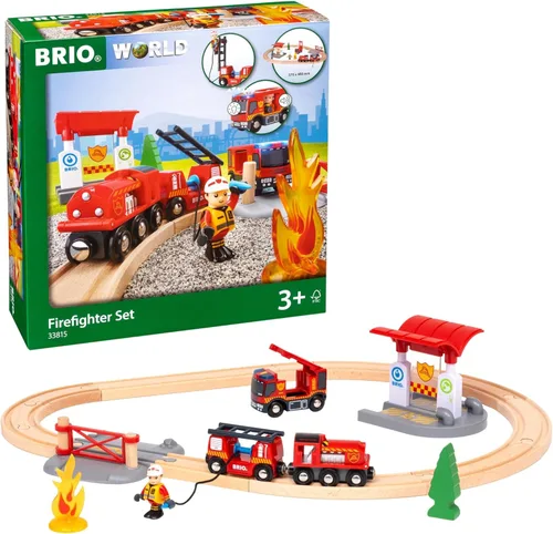 BRIO World Rescue Conjunto de Bomberos - Juego de bomberos de 18 piezas con certificación FSC y accesorios, motor de tren de bomberos con luces y