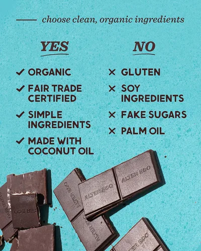 Vista 4 de Alter Eco Menta Creme Truffle Thins, barra de chocolate con relleno de trufa Gooey Ganache, sin gluten, aperitivos sin OMG, sin aditivos ni