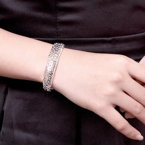 Vista 5 de Pulsera de plata de ley 925 chapada en plata de ley 925, pulsera de alambre cruzado de múltiples capas, pulsera abierta ajustable para adolescentes