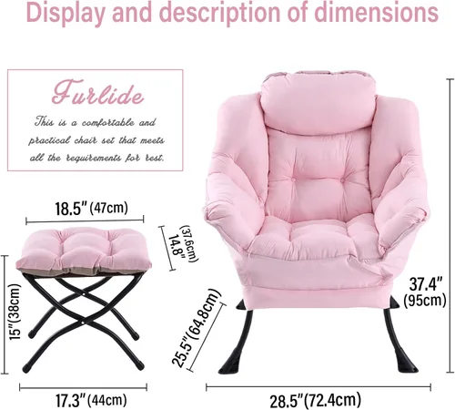 Vista 114 de Silla Lazy con otomana, silla moderna con reposapiés plegable, silla de acento de salón, cómoda silla de lectura para dormitorio, estudio, sala