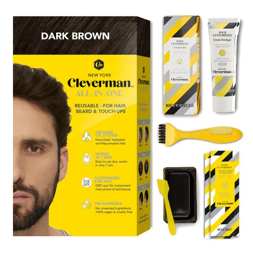 Cleverman Tinte reutilizable para cabello y barba para hombres, marrón oscuro