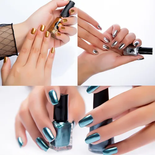 Vista 5 de Esmalte de uñas metálico azul, laca brillante de metal con espejo, larga duración y secado rápido (03, 0.20 oz)