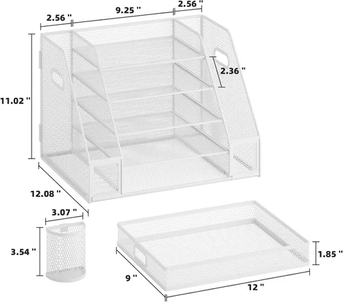 Vista 6 de Marbrasse Desk Organizers with File Holder, 5-Tier Paper Letter Tray Organizer with Handle, Mesh Desk Organizers and Accessories with Drawer and 2