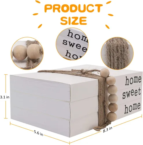 Vista 4 de Libro decorativo blanco, libros decorativos de granja, libro de tapa blanda para decoración moderna, hogar (juego de 3) libros apilados para decorar