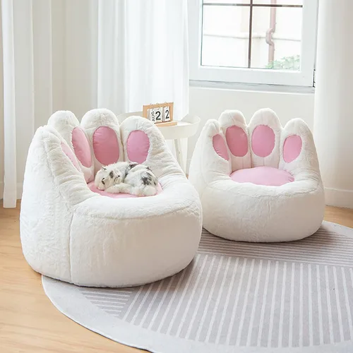 Vista 8 de LDIW Funda para puf con forma de pata de gato (sin relleno), lavable de alta calidad, suave, de piel de conejo sintética, funda para sofá perezoso