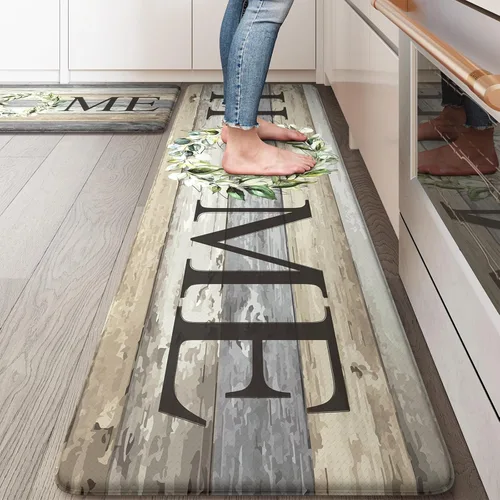 Vista 17 de KIMODE - Alfombra de cocina antifatiga para el piso, de 17.3 x 29 pulgadas, alfombra de cocina de estilo rústico, antideslizante, acolchada