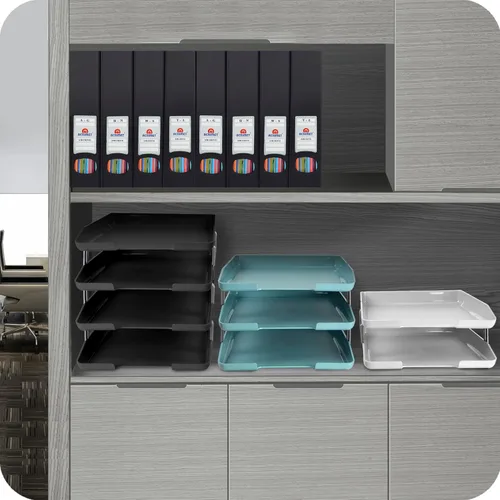 Vista 6 de Acrimet Bandeja tradicional de 4 niveles de carga frontal de plástico organizador de archivos de escritorio (color ahumado)