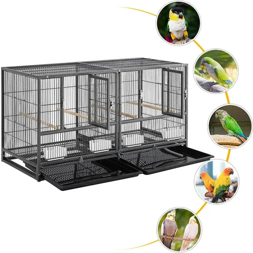 Vista 4 de Yaheetech Jaula de pájaros de doble historia dividida para loros pequeños, periquitos, canarios, cacatúas, tortolitos, pinzones, periqueros