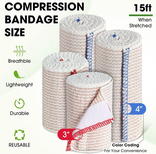 Vista 2 de 30 vendajes elásticos de compresión con cierre automático en ambos extremos, lavables, reutilizables, atléticas, elásticas, para deportes, piernas
