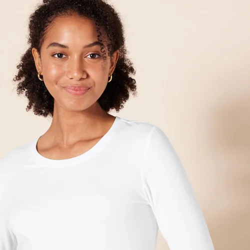 Vista 3 de Tienda Essentials - Camiseta de manga larga con cuello redondo para mujer, ajuste clásico (disponible en tallas extragrandes)