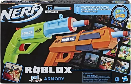 Vista 3 de Nerf Roblox Jailbreak: Armory, incluye 2 lanzadores de acción de martillo, 10 dardos de élite, código para desbloquear objetos virtuales en el juego