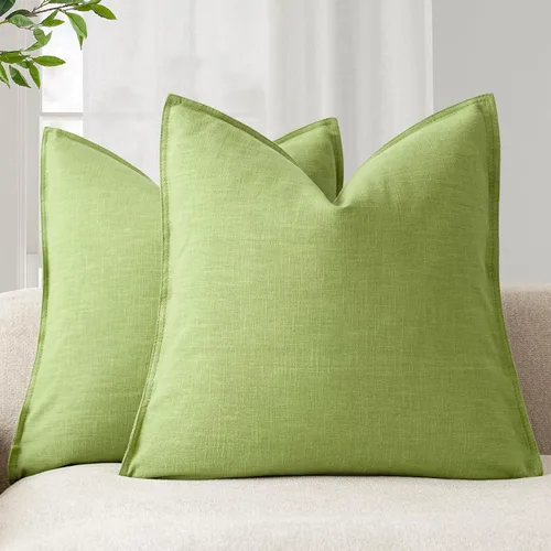 Vista 33 de Foindtower Paquete de 2 fundas de almohada decorativas de lino y liso, funda de cojín decorativa suave, estilo bohemio campestre para silla, sofá