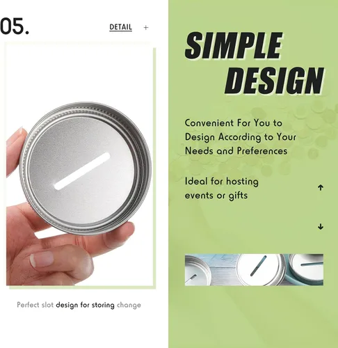 Vista 5 de Geiserailie Tapa de banco con ranura para monedas para tarros Mason de boca regular, tapas de alcancía, ranura de metal para monedas de acero