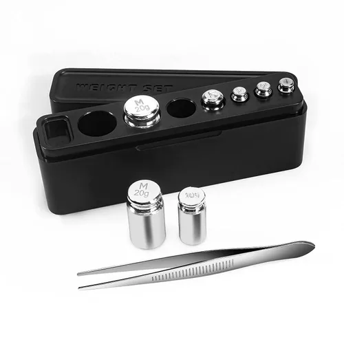 Vista 3 de GRAM PRES Juego de pesas de calibración, 0.04 oz, 0.07 oz, 0.18 oz, 0.35 oz, 0.71 oz, con pinzas para joyería digital, báscula de laboratorio