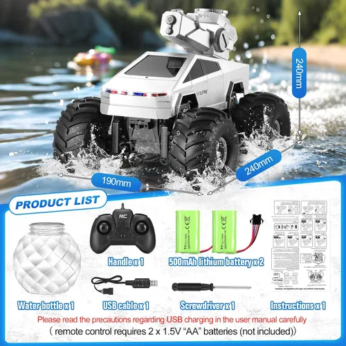 Vista 8 de Camión Cyber RC, auto de control remoto anfibio 1:16, camión monstruo RC impermeable con control remoto de 2.4 GHz, vehículo RC todoterreno 4WD