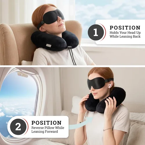 Vista 2 de Almohada de cuello para viaje Aeris, la mejor almohada de viaje para dormir de aviones con una bolsa portátil, con una funda de terciopelo