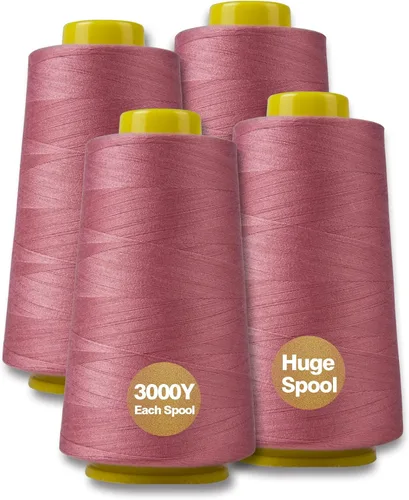 Vista 22 de Hilo serger blanco y negro, hilo multiusos para coser, poliéster, 4 conos de 2743 m cada uno para máquina de coser
