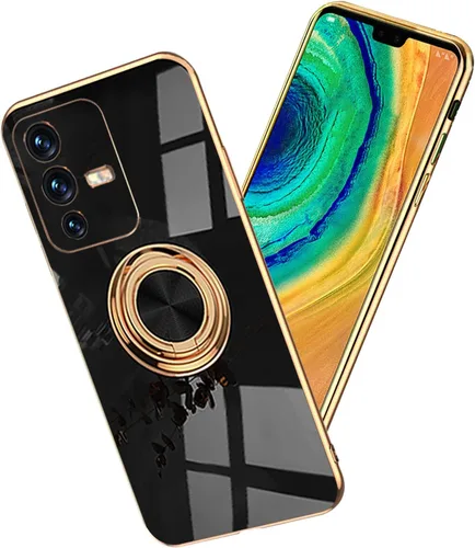 Funda de teléfono para Vivo S12 con soporte de anillo dorado, soporte giratorio de 360° para Vivo V23, funda de silicona suave y delgada, color rosa