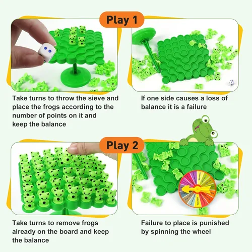 Vista 3 de Juguetes de equilibrio de rana kykake, juego de equilibrio en árbol de dos jugadores, rompecabezas de mesa interactivo familiar Montessori