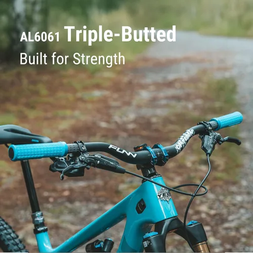 Vista 2 de Funn Manillar de bicicleta de montaña Upturn de alto perfil con abrazadera de manillar de 31.8mm y ancho de 785mm, manillar elevador de aleación