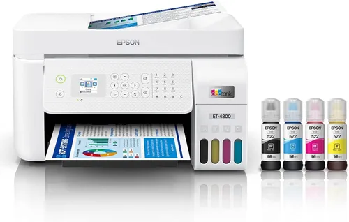 Epson EcoTank ET-4800 Impresora inalámbrica de inyección de tinta a color Supertank todo en uno, color blanco - Imprimir Copiar Escanear Fax - 10.0