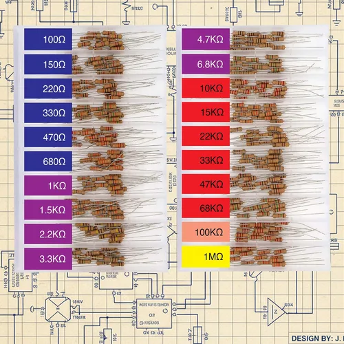 Vista 3 de EEEEE 1/2w 20 valores 300pcs 100 ohmios - 1M ohmios con 5% de resistencia de carbono surtido kit y eléctrico industrial surtido K Ohm Pack