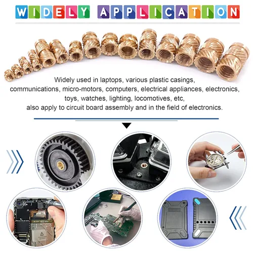 Vista 6 de Glarks 110 Uds. M2 M3 M4 M5 M6 Rosca hembra Tuercas moleteadas Latón Roscado Inserto Kit Surtido de tuercas para impresora 3D