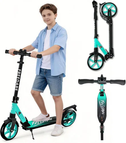 FREEDARE Kick Scooter for Kids & Adults Ages 8+, Foldable Teen Scooter with 2 Big 8-inch Wheels and 4-Level Adjustable Handlebar, Max Load 220 LBS