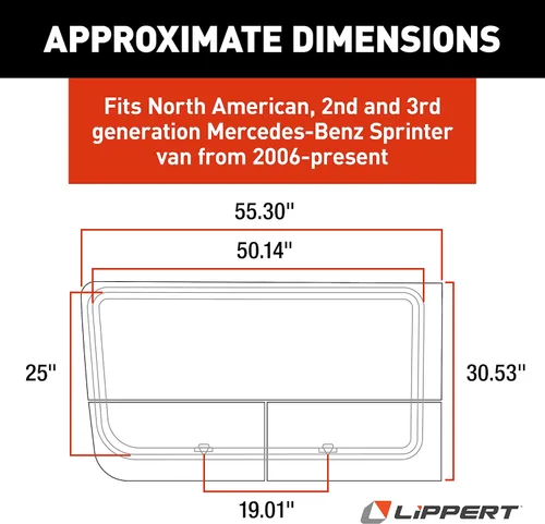 Vista 2 de Lippert Components Sprinter Cargo Van Ventana, lado trasero del conductor (doble ventilación) para modelos de distancia entre ejes de 144 y 170