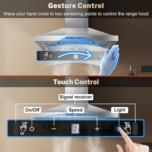 Vista 3 de Campana Extractora de 24 Pulgadas, Campana Extractora Conducto/Sin Conducto 450CFM, Campana Extractora de Cocina de Montaje en Pared en Acero