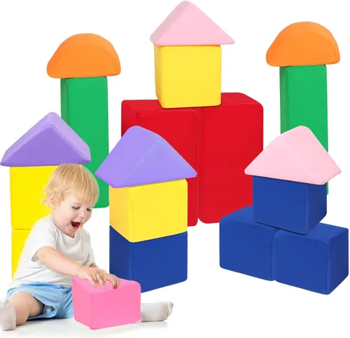 Vista 8 de Bloques de espuma para niños pequeños, bloques de construcción suaves para niños pequeños, bloques apilables coloridos para niños, 7 piezas
