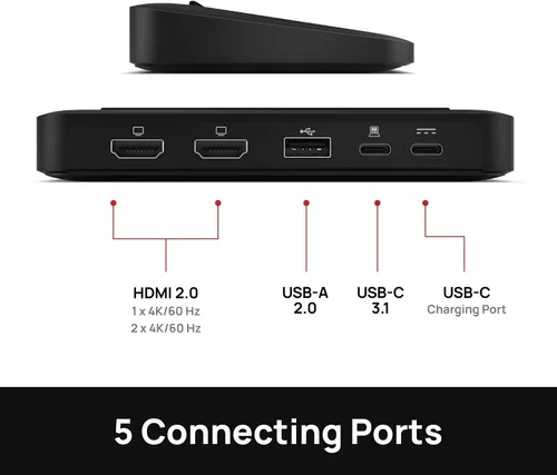 Vista 3 de Brydge Stone Lite USB Hub Docking Station Solo Windows Pantallas 4K duales. Salida HDMI. Velocidades USB-C. 5 puertos (negro)