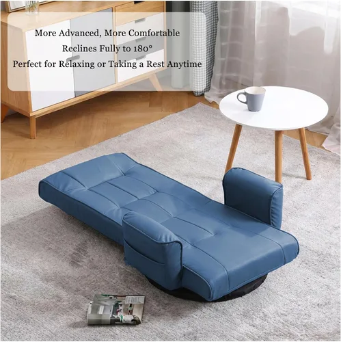 Vista 7 de FLOGUOR Silla giratoria de 360° para juegos con reposabrazos, sofá plegable ajustable de 14 posiciones, respaldo acolchado, reclinable multiángulo