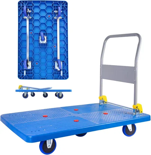Vista 9 de Doppy Carrito de empuje Dolly de 660 libras, camión de plataforma móvil plegable con ruedas giratorias para carga, almacenamiento, almacén