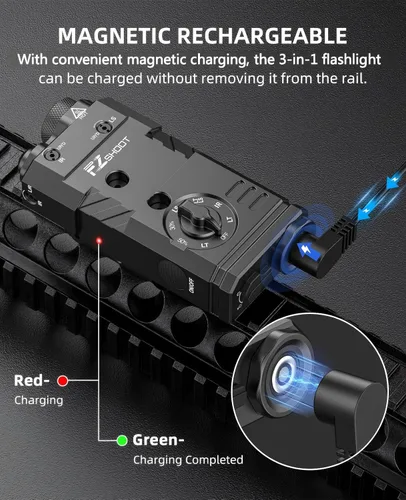 Vista 5 de EZshoot Luz de rifle de 1600 lúmenes, láser IR 3 en 1, combo láser de luz Ar magnética recargable con interruptor remoto, linterna de aluminio