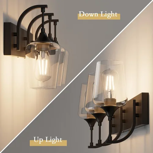 Vista 3 de Ralbay Accesorios de Iluminación de Tocador Negro Mate de 3 Luces Industrial Lámpara de Tocador de Baño Negra con Vidrio Transparente Accesorios