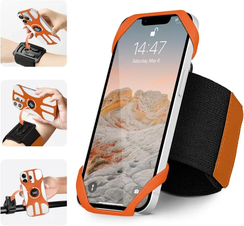Vista 7 de Brazalete deportivo 3 en 1 + pulsera+soporte para teléfono de bicicleta, rotación de 360° y desmontable compatible con teléfono celular de 4.5-7