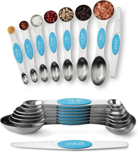 Vista 39 de Spring Chef - Juego de 8 cucharas medidoras magnéticas de acero inoxidable, color negro